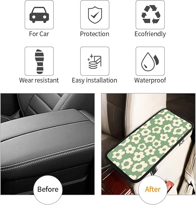 Vintage Groovy Flowers Auto Center Console Cover Pad Car Armrest Seat Box Cover Cushion Universal for Most Vehicle SUV Truck Car Accessories Decor