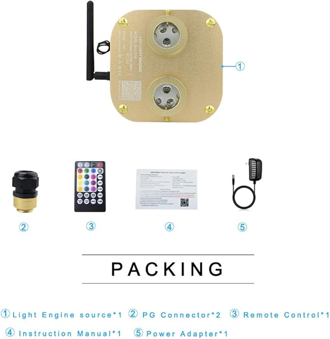 AZIMOM Dual Port 20W Twinkle Fiber Optic Starlight Box Sound Activated RGBW Fiber Optic Light Source APP/Remote Control Dual Head Light Engine Driver for Car Home Ceiling Star Lighting Decor
