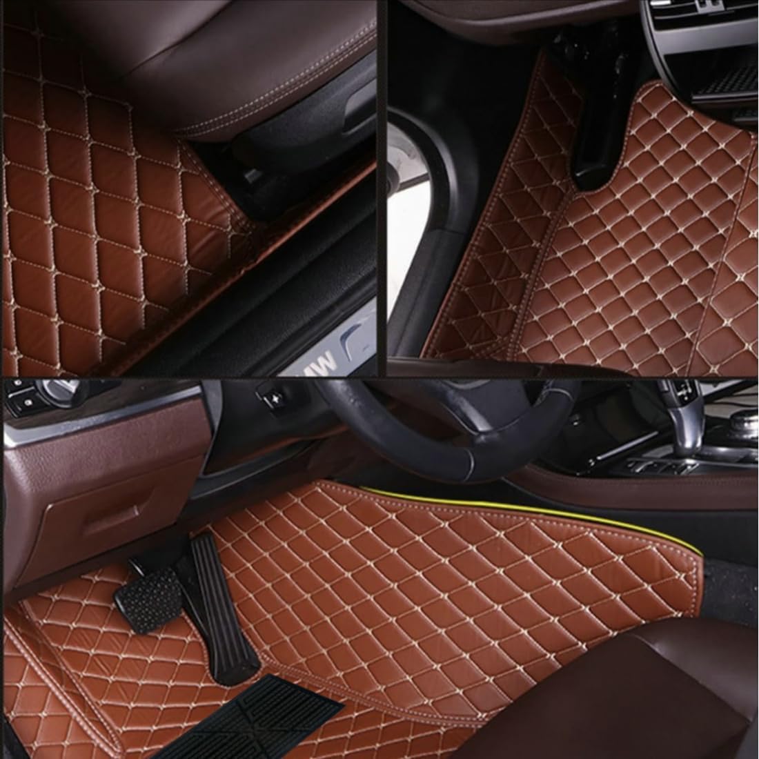 Custom Personalized Floor Mats for Cars，Luxury Full Coverage All Car Floor Mats，Anti-Slip Leather Car Mat Set ，Custom Floor Mats for 99% of Cars, Trucks & SUVs. (Black and Red)