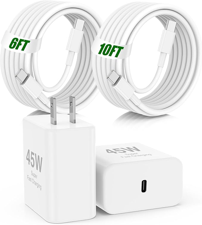 45W Super Fast Charger Type C for Samsung S26 S25 S24,3Pack 45W Dual Port USB C Fast Phone Charger Block & 6/10FT Type C Cord for Samsung Galaxy S26 S25 Ultra/S23/S22,Android,iPhone 17-White