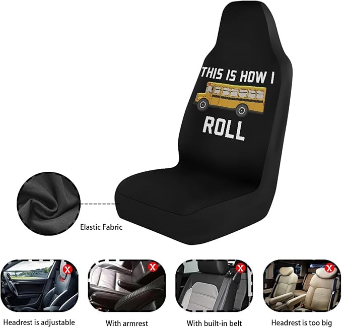 Car Seat Covers Set of 2 Breathable Universal Car Front Seat Protector Elastic Fabrics Cover Easy to Install Car Accessories for Most Cars Auto SUV Sedan Truck, This is How I Roll