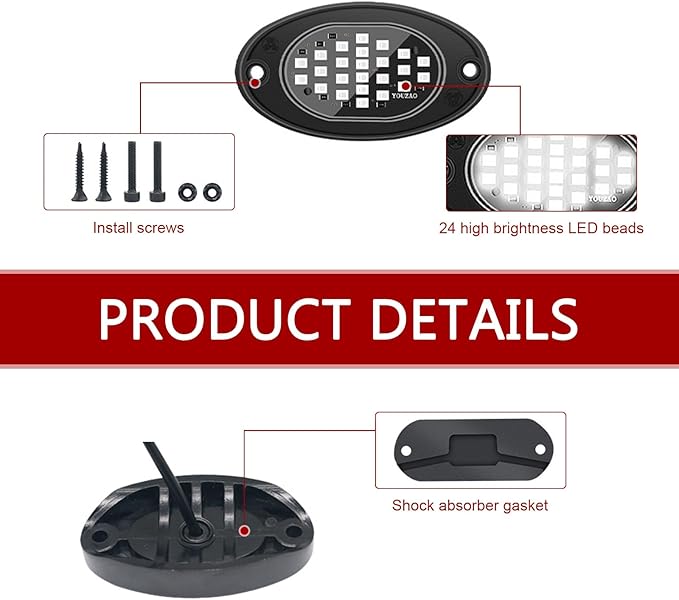 4 PCS LED Rock Lights, Super Bright Neon Underglow Lights, Waterproof Ambient Underglow Light Kit, Universal Undercar Neon Light Kit for Pickup Off Road RZR SUV ATV UTV Car (White)