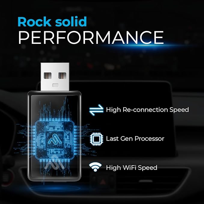 Wireless CarPlay Adapter for iPhone & Android Auto – Plug & Play, Fast Auto-Connect, Compatible with Factory Wired CarPlay, Stable Dual-Band Connection – AutoSky WUA-8PRO