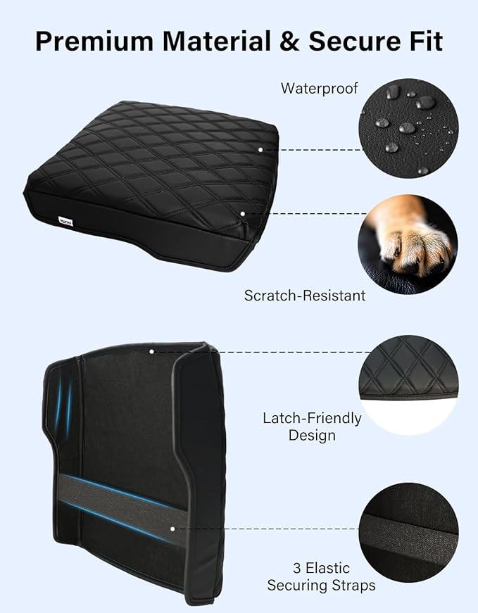 Center Console Armrest Cover for 2019-2026 Dodge Ram 1500 2500 3500 Accessories, Vinyl Leather Middle Console Cover Cushion Pad, Black(Fits Bucket Seat Only)
