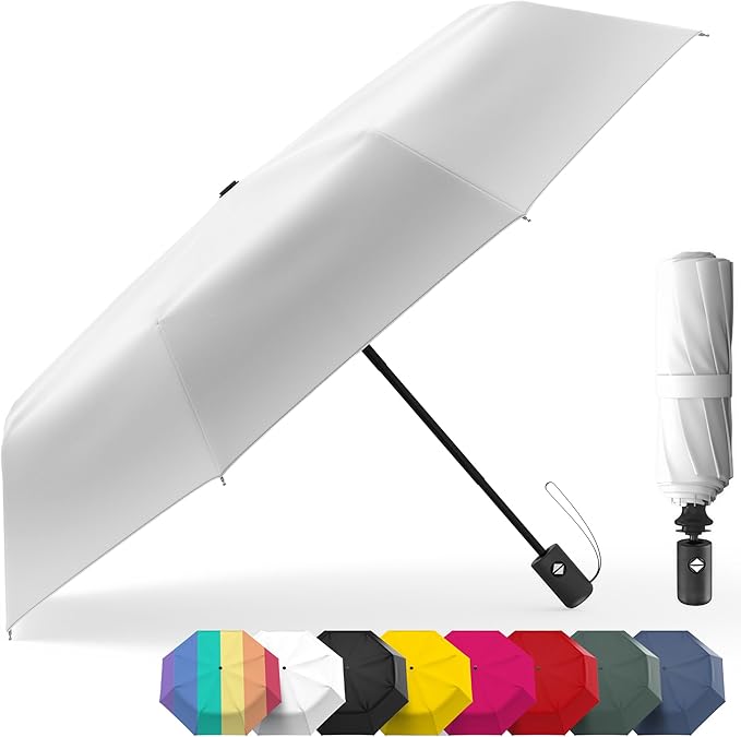 Rain-Mate Windproof Compact Umbrellas for Rain - Strong Reinforced Fiberglass Rib Design & Auto Open & Close - Portable Folding Travel Umbrella - Lightweight & Packable for Women & Men, Easy Collapse