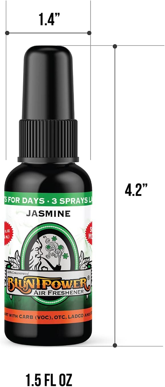 BluntPower (Jasmine, 1 Pack) Concentrated Air Freshener for Room and Car Spray - Oil-Based Diffuser Spray Bottle - Long-Lasting Bathroom Spray, Car Freshener, & Odor Eliminator Spray