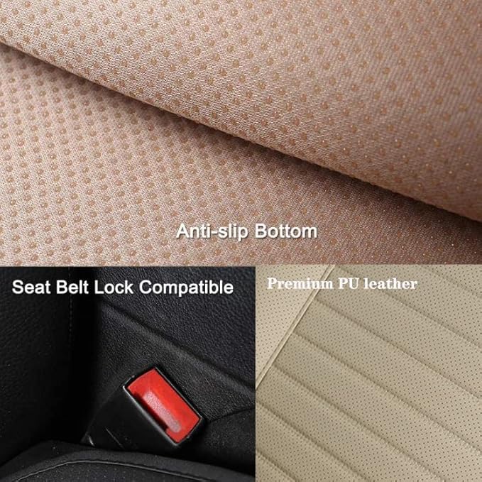 Universal Car Seat Cover PU Leather Car Seat Cushion Driver Seat Cover with Backrest - Car Front Seat Protector Fits 95% of Vehicles-1 Piece (Beige-B)