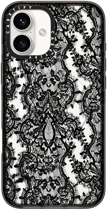 CASETiFY Impact Case for iPhone 16 Plus [8.2ft 4X Military Grade Drop Protection/Compatible with Magsafe] - Lace Pattern - Clear Black