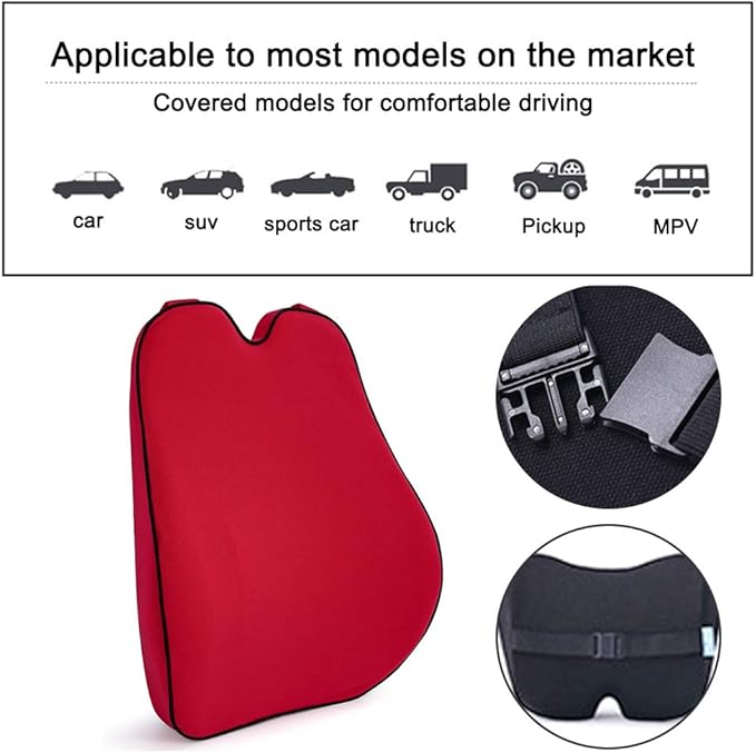 Car Lumbar Support Back Cushion Memory Foam Universal Fit Major Car Seat with Back Pain Relief for Car Office Home 1PCS Red