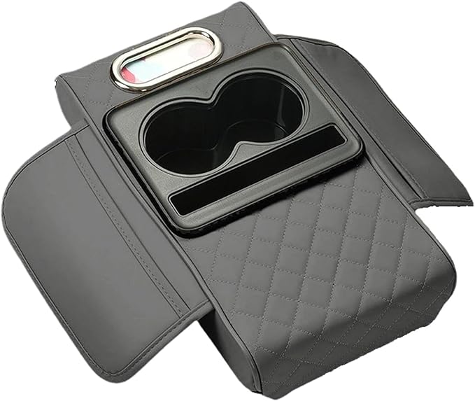Car Center Console Cover for Hyundai Tucson 2021-2024, Leather Armrest Cushion Protector Pad with Tissue Box Holder Storage Pockets Cup Holder Phone Slot, D/Gray