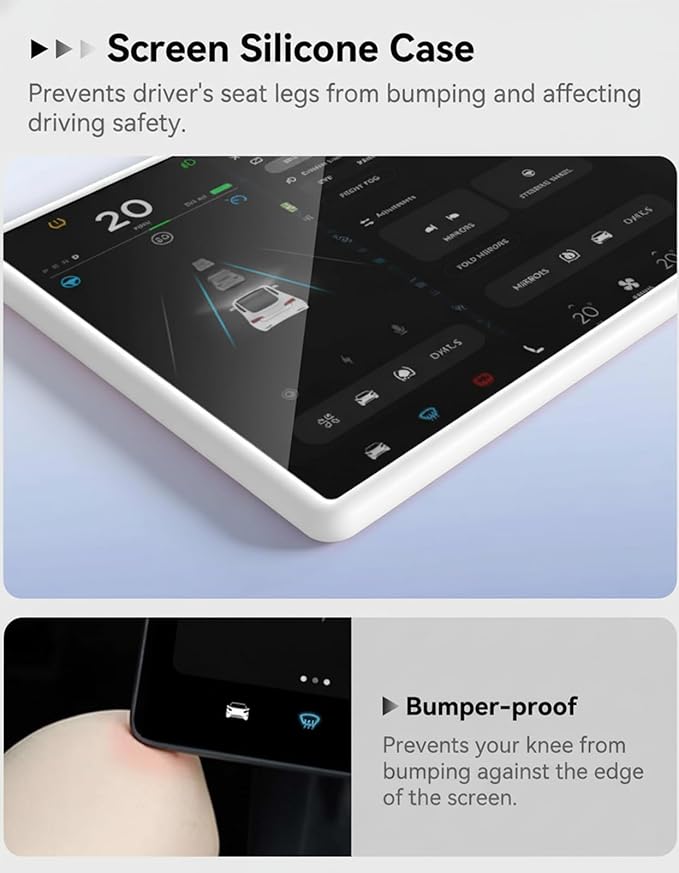 Farmogo Protector Trim Frame for 15.4'' Tesla Model Y & Model 3 Highland 2024-2026 Accessories with Wireless Silicone Charging Mat Screen Edge & Rearview Mirror Protector Frame (3PCS White)