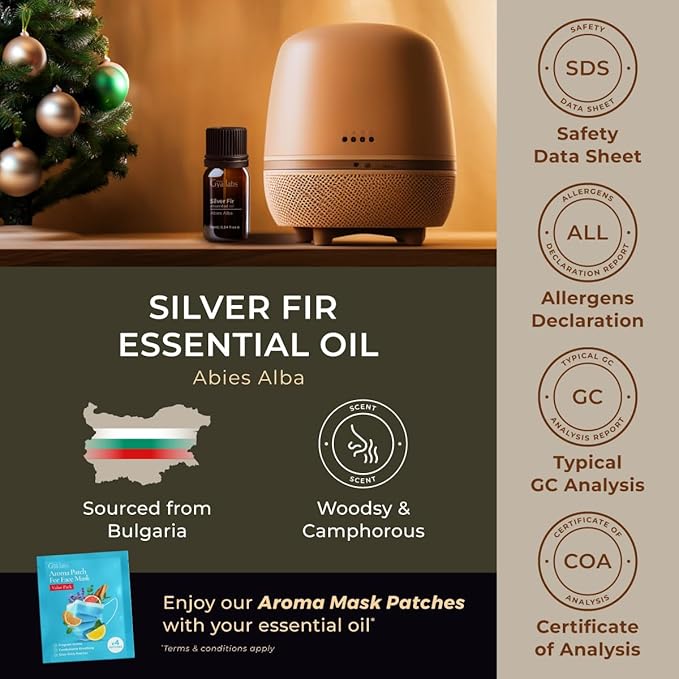 100% Pure Silver Fir Essential Oil - 0.34 Fl Oz - Silver Fir Oil for Hair, Skin, Diffuser, Aromatherapy & DIY Candle Making Scent