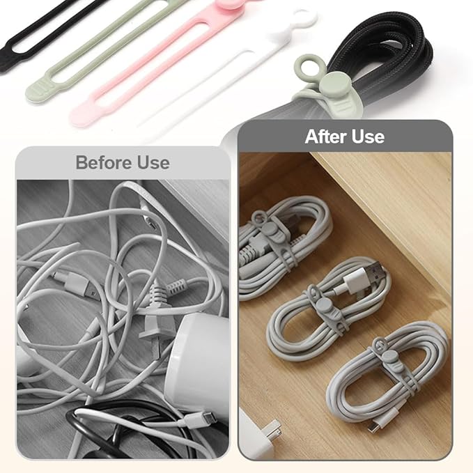 30pcs Data Cable Organizer, 2025 New Silicone Cable Ties Cable Management Organizer, 106mm Reusable Cord Organizers, Colorful Wire Organizers for Cords (30)