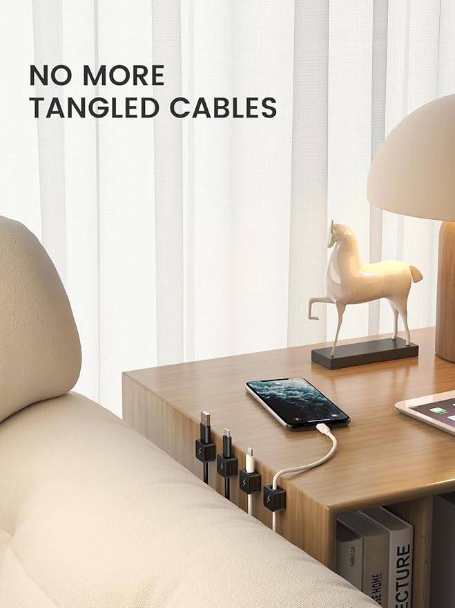 12 Pack Magnetic Cable Clips, Phone Cord Holder for Nightstand, Under Desk Cable Management, Canisflax Adhesive Wire Charging Cord Organizer Keepers Holder for Home Office Car Wall Desktop