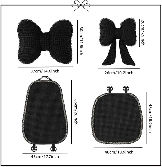 Cute Car Seat Cover for Women Include Butterfly Bow Headrest Pillow Lumbar Support Pillow and Car Front Seat Cushion and Back Cushion for Most Vehicles