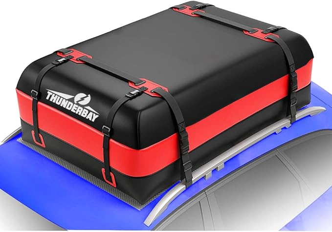 THUNDERBAY Car Roof Bag, Rooftop top Cargo Carrier Bag 20 Cubic feet Waterproof for All Cars with/Without Rack, Includes Storage Bag, Anti-Slip Mat, 6 Reinforced Straps, Luggage Lock