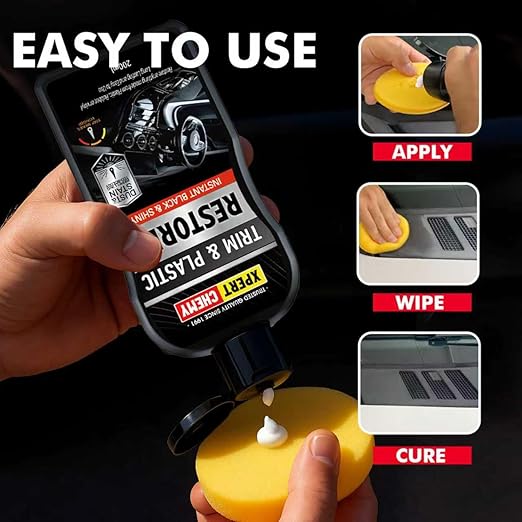 Plastic Restorer for Car with Foam Applicator, Black Trim Restorer, Bumpers and Rubber, Protects Against UV Rays, Long Lasting Shine, No Oily Residue