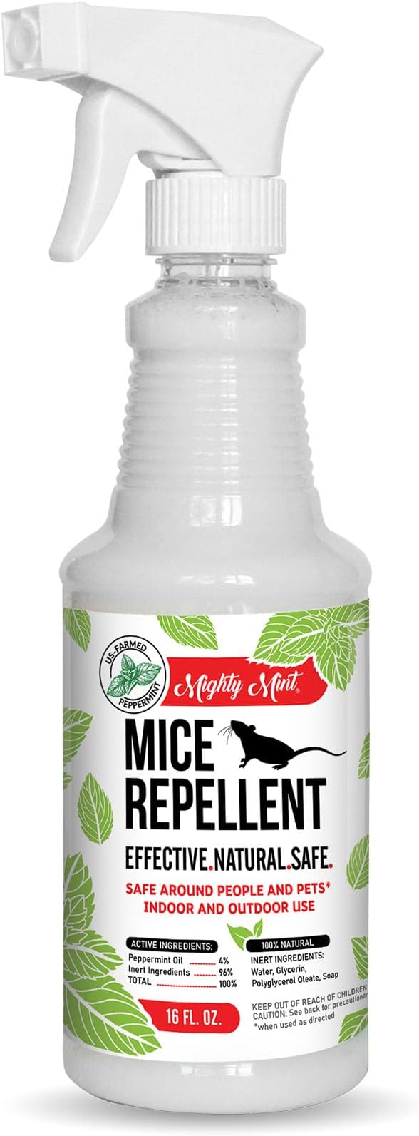 Mighty Mint Peppermint Oil Mouse Repellent Spray – Natural Indoor & Outdoor Control for Mice and Rodents – Plant-Based, Extra-Strong Formula - 16 oz