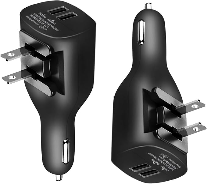 NDLBS 2Pack USB Car Charger, 2-in-1 Portable With Foldable Plug Wall Charger for iPhone X XR XS 7 8 Plus Note 8 9 Galaxy S8 S9 Plus LG Pixel