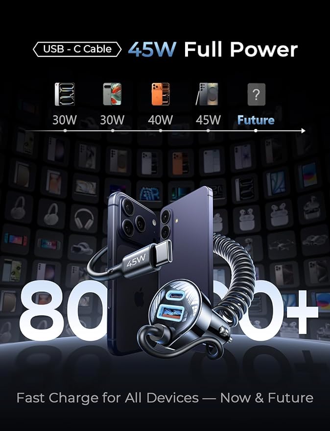 LISEN 90W for iPhone 17 16 15 Pro Max Car Charger USB C Fast Charge,Super Fast for iPhone 17 16 Car Charger USB C Adapter for iPhone 17e 16 15 Pro Max Plus Air,Samsung Galaxy S26 Ultra, Android