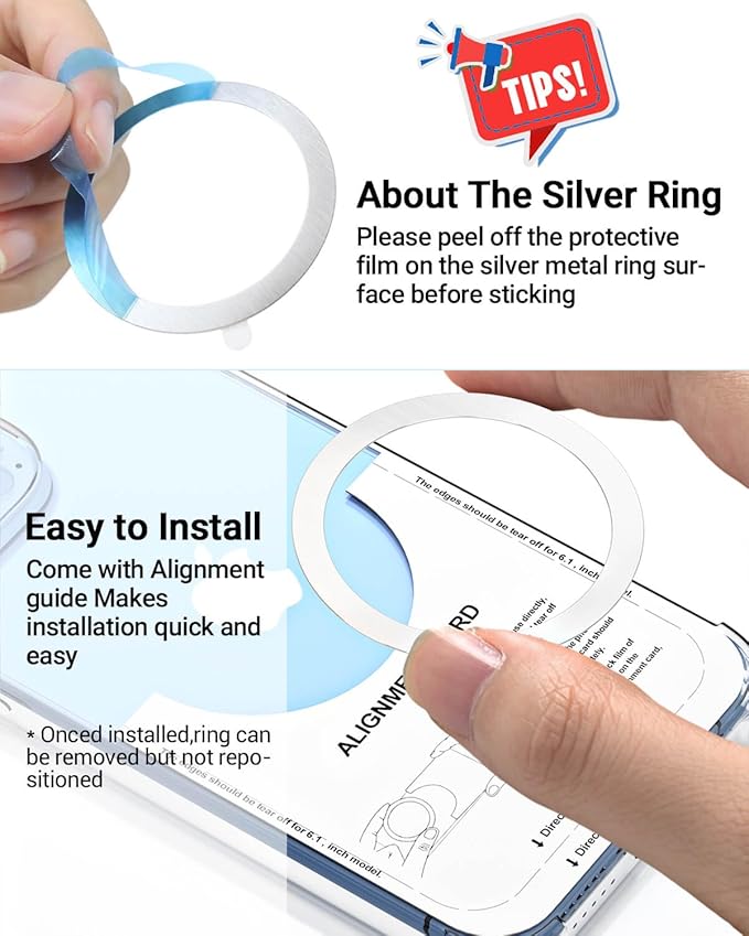 KALAPOP Magnetic Wireless Charging Magsafe Ring-6 PCS,Ultra-Thin(0.4mm) Magsafe Sticker,Compatible with iPhone 17/Air/16/15/14/13 Series,Samsung Galaxy,Google Pixel,Magsafe Accessories-3Black&3Silver