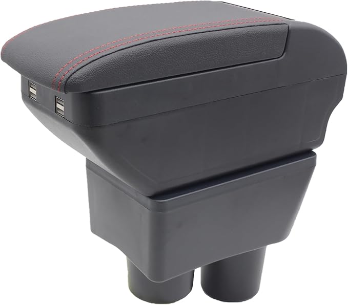 YJYWZH Armrest Box for Nissan Almera Versa 2012-2019 Car Center Storage Box Organizer Interior Hand Centre Consoles with 4 USB Ports Cup Holder Arm Rest Double-Layer Black Accessories