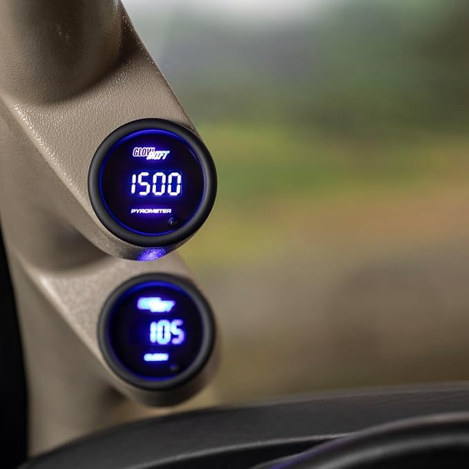 GlowShift 10 Color Digital 2200F Pyrometer Exhaust Gas Temp Gauge Kit - Includes 1/8-27 NPT Type K EGT Probe & Wiring - Multi-Color LED Display - Tinted Lens - for Car & Truck - 2-1/16" (52mm)