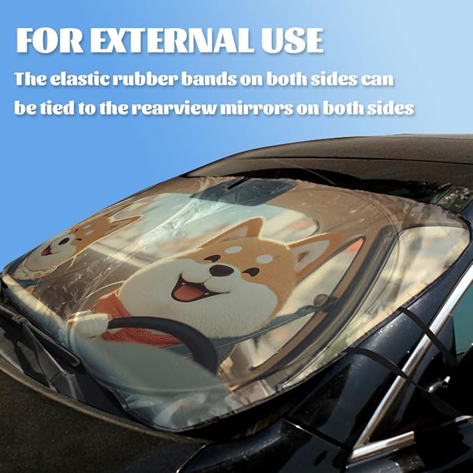 Funny Dog Car Window Sun Shield Cartoon Cute Shiba Sunny Puppy Front Window Sun Shade Blocks UV Rays Sun Visor Protector for Car Sedan Truck SUV Accessories 59" L x 31.5" W