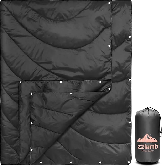 zzlamb Camping Blanket for Cold Weather,Outdoor Puffy Blanket Portable Down Alternative,Windproof Warm Cloak with Snaps,Cozy Quilt Backpacking Picnic RV Travel Plane Car Hammock Beach Climbing