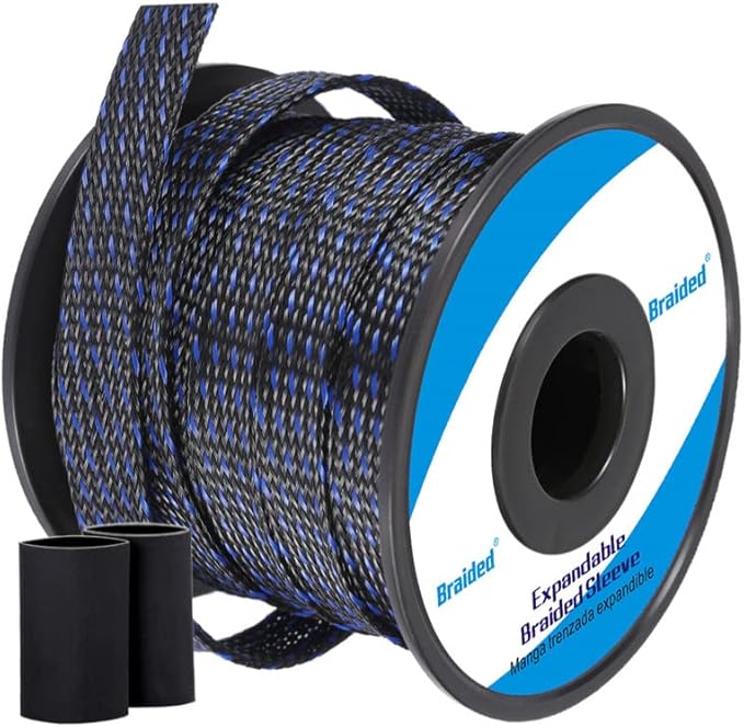 100ft - 1/4 Inch Cable Management Sleeve Protector,Wire Loom PET Expandable Wire Sleeving for Office Computer Home Theater Engine Bay Cord Organizer,Protect Cables from Pet Cat Dog Chewing,BlackBlue