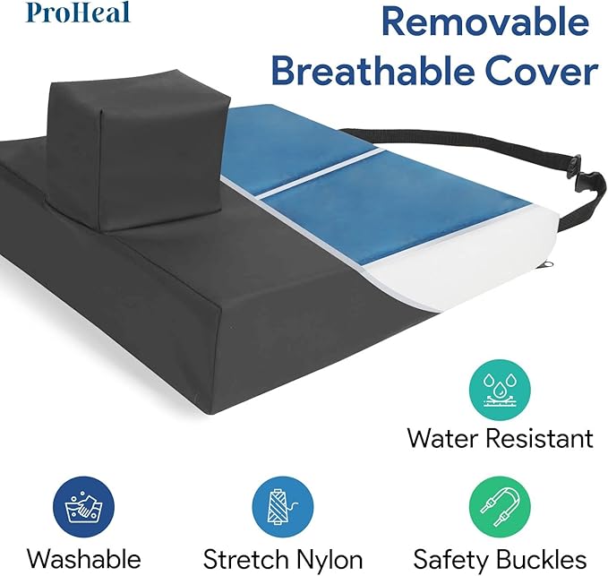 Gel Wedge Seat Cushion with Pommel, Bariatric 26" x 18" x 4" -2" - Better Posture and Hip Positioning - High Density Foam and Pressure Redistribution Gel and Back, Tailbone, and Coccyx Support
