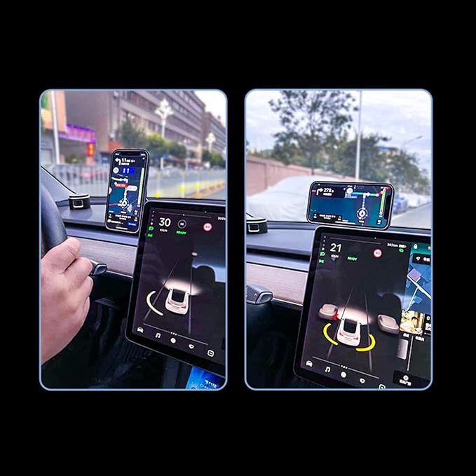 Magnetic Car Phone Holder Mount for Tesla Model 3/Y/Mustang Mach-E Compatible with MagSafe, Car Phone Mount Foldable Invisible Cradle Stand Adhesive 360° for iPhone 16/15/14/13/12 (Black)