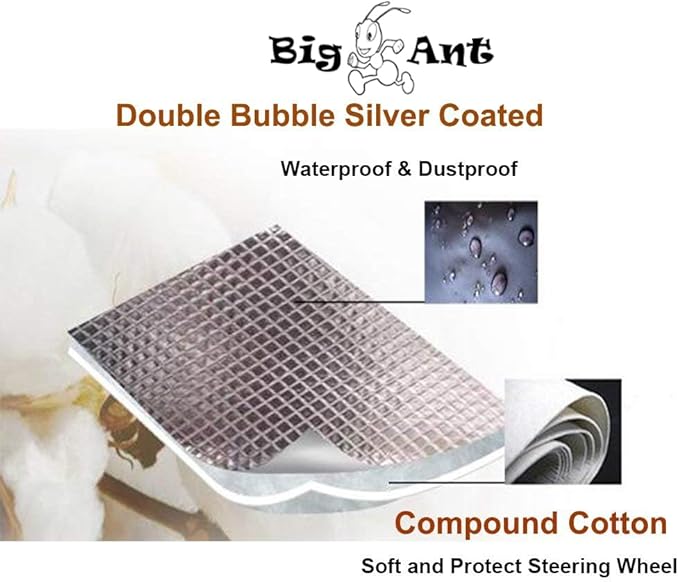 Big Ant Steering Wheel Cover Sun Shade + Bonus Side Window Sunshade-Heat Reflector Fit Most Jumbo/Standard Car-Sliver (20.1"X 17.3")