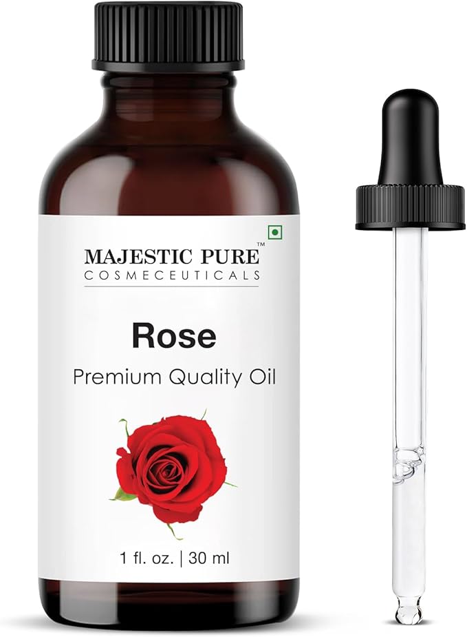 Majestic Pure Essential Oil with Glass Dropper - 100% Pure and Natural - Essential Oils for Diffuser, Aromatherapy, Soap and Candle Making, Rose Essential Oil, Rose Oil, 1 Fl Oz