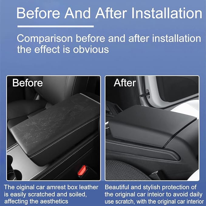 Matte Black Armrest Cover for Tesla Model 3 Model Y 2017-2023 Car Center Console Armrest Pad Trim Cover Arm Rest Box Cushion Console Protector Interior Accessories