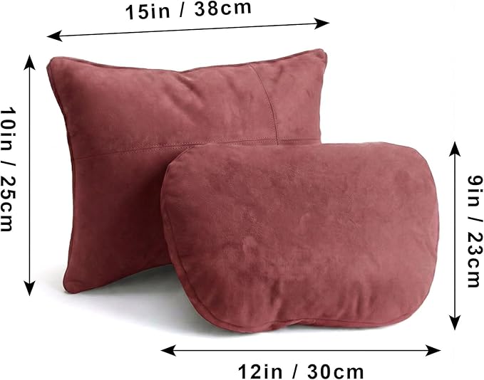 2PCS Car Pillow for Car Neck Pillow for Driving Seat Neck Support Soft Cushion Back Support Head-Rests for Vehicle Sleeping with Elastic Adjustment Strap (Red, Head and Lumbar)