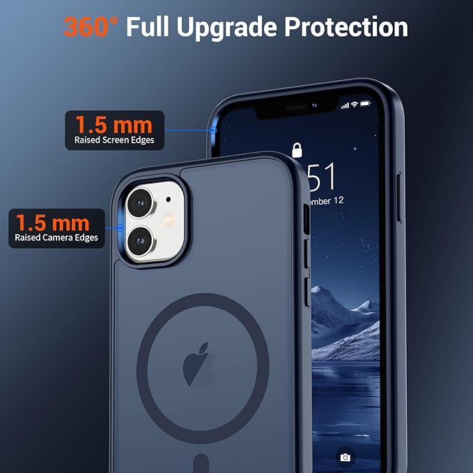 SUPFINE Magnetic for iPhone 12 Case/iPhone 12 Pro Case with Screen Protector (Compatible with MagSafe)(Military Grade Drop Protection) Translucent Matte Shockproof Phone Cover,Dark Blue