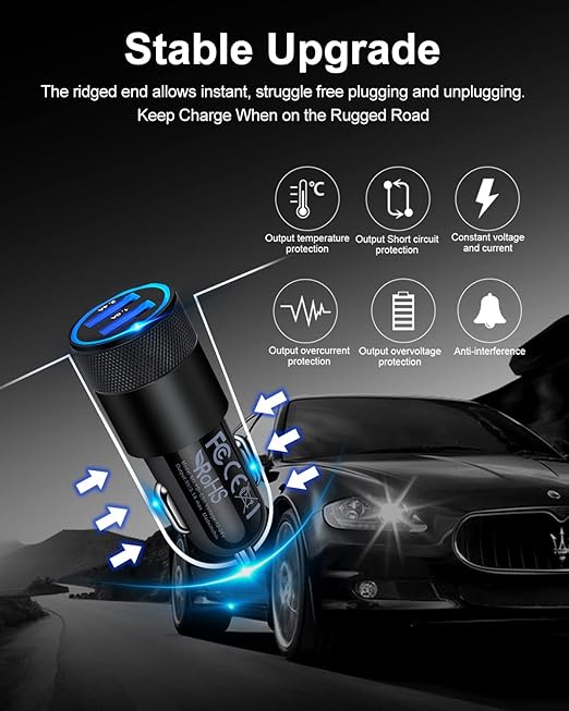 AILKIN [5pcs] Car Charger Adapter, USB Multi Port Cigarette Lighter Fast Charging Power Block Plug for iPhone 17 16 15 14 13 Pro Max, Samsung Galaxy S25 S24 Ultra S8, 3.4A Dual Cargador Carro for Car