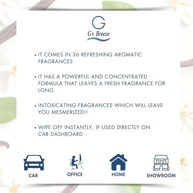 G's Breeze Vanilla Air Freshener – Rich, Creamy Aroma of Vanilla - Sweet Floral Scent - Ideal for Home, Car, Office - Long-Lasting Fragrance - Create a Serene Ambiance Around You