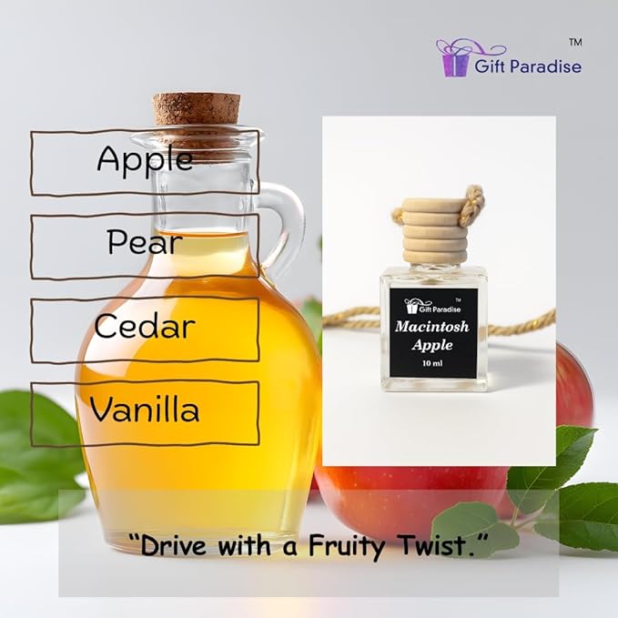 Macintosh Apple Car Air Freshener Set of 3 in Velvet gift bag – Premium Wooden Hanging Diffusers – Crisp Red Apple Scent for Car, Closet & Office,
