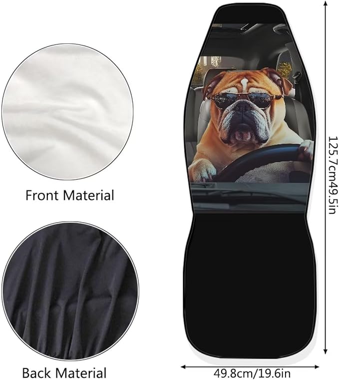 Soft Front Car Seat Covers Bulldog and Cat Full Wrapping Edge Premium Polyester Seat Covers Universal Automotive Seat Cushion Covers for Sedan,Vans,Trucks