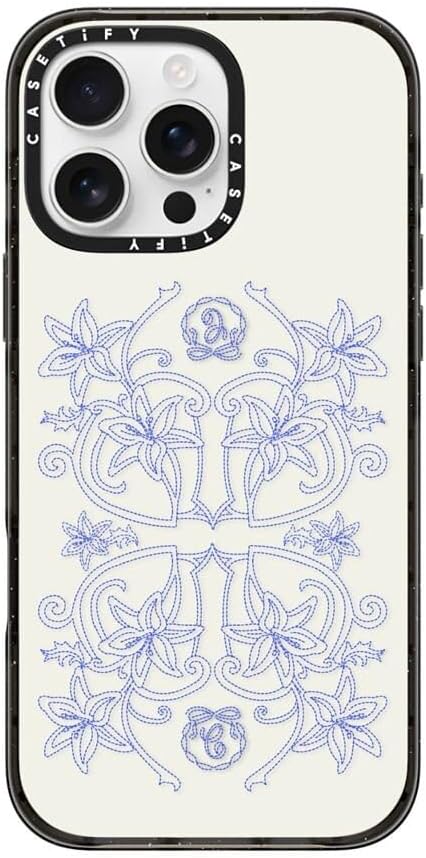 CASETiFY Impact iPhone 16 Pro Max Case [Slim/Compatible with Magsafe / 8.2 ft. 4X Military Grade Drop Protection] - Luxe Garden-Porcelain - Clear Black