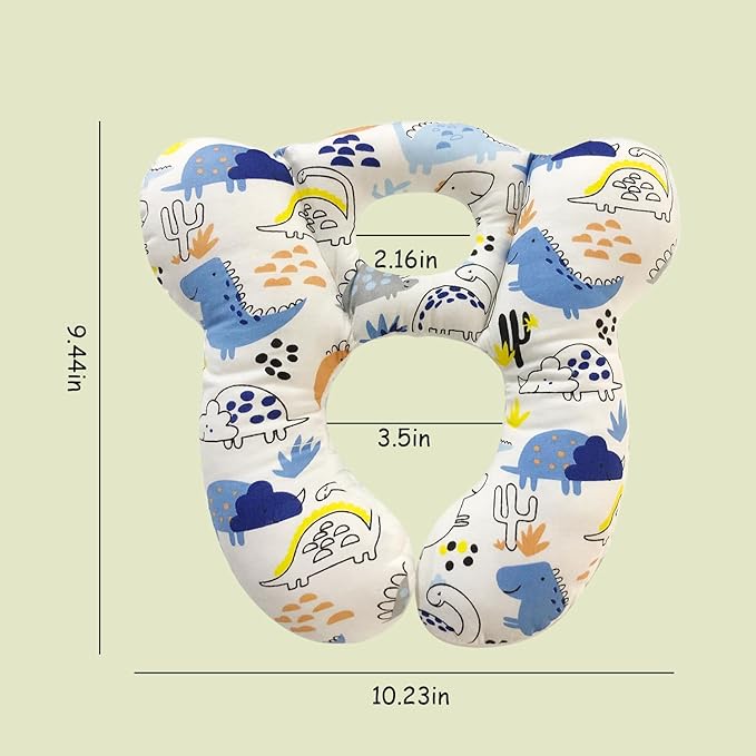 Baby Travel Pillow, Infant Kid's Cushion Soft and Skin Friendly for Car Seat, Pushchair and Stroller (Blue Dinosaur)
