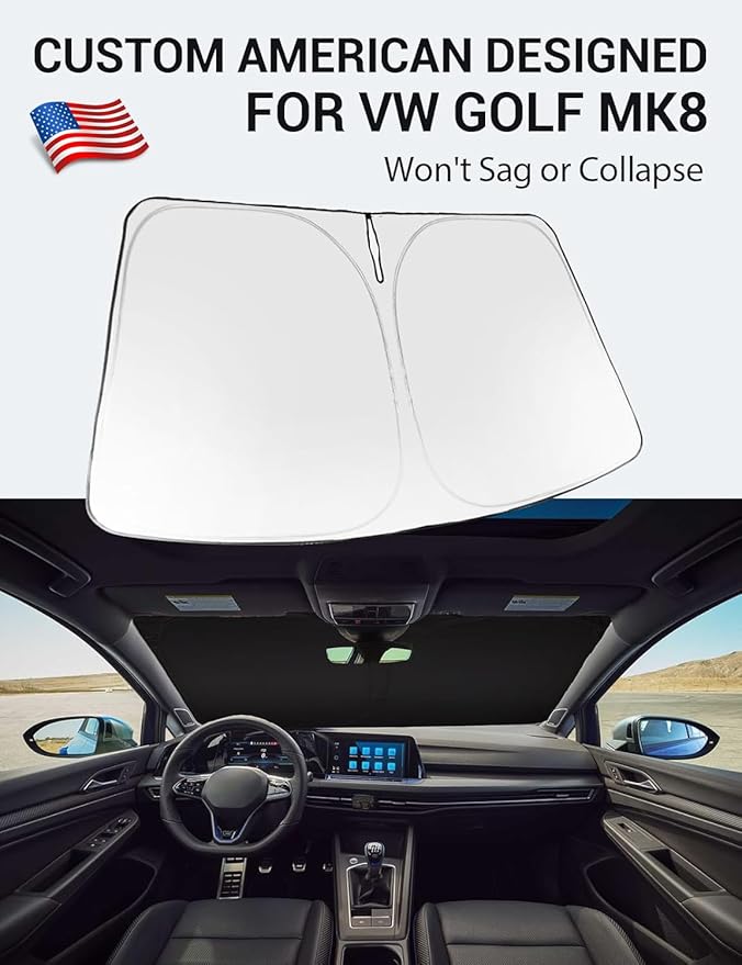 Proadsy Windshield Sun Shade for Volkswagen VW Golf Mk8 2022-2025 2026 4-Layer Foldable Front Sunshade Protector Sun Visor Blocks UV Rays Keep Car Cooler