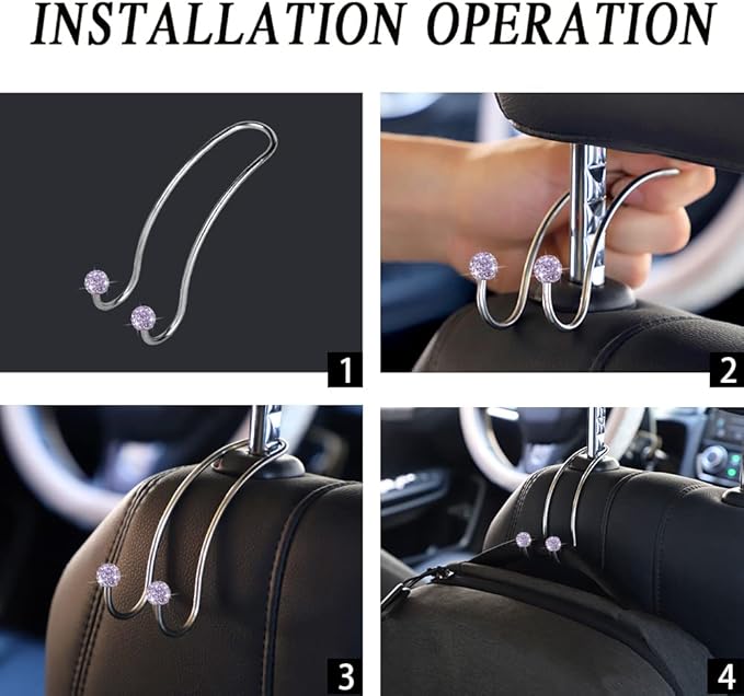 SAVORI Auto Hooks Bling Car Hangers Organizer Seat Headrest Hooks Strong and Durable Backseat Hanger Storage Universal for SUV Truck Vehicle 2 Pack (Light Purple)