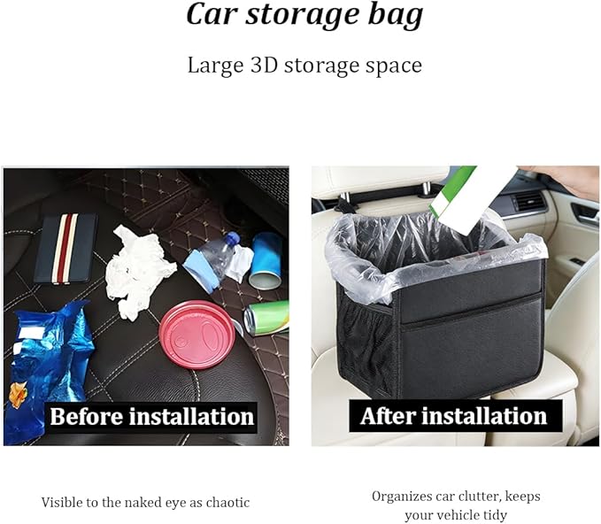 Car Seat Back Organizer, Foldable Vehicle Backseat Storage Hanging Bag with Mesh Pocket, Multipurpose Auto Headrest Storage Pouch Organizer Accessory, Universal Fit (Litchi Pattern Black)