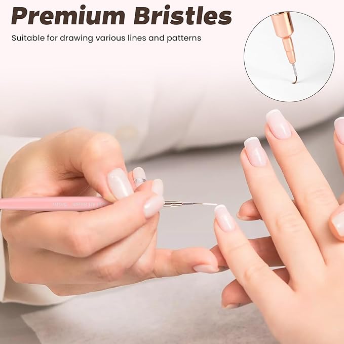 5PCS Nail Art Brushes Set with Pink Leather Case，【Metallic Material】 【Various Size】 【Light Weight】Nail Brush， Nail Brushes for Nail Art，Size：5mm,8mm,12mm,20mm,25mm，Rosegold