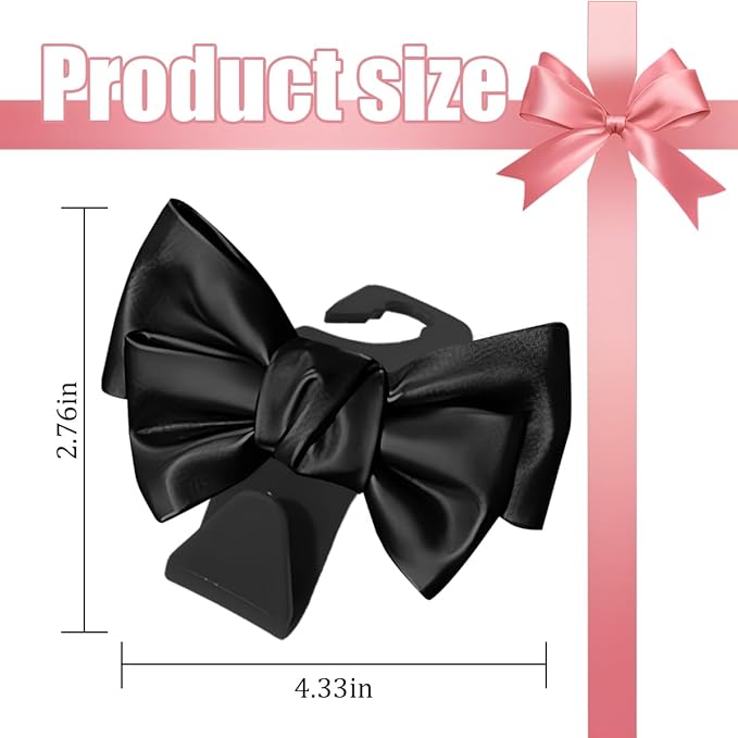Car Headrest Hooks, 2PCS Cute Bow Vehicle Back Seat Hanger for Purses Bags, Automotive Interior Backseat Storage Hanging Organizer Decor Accessories, Universal for SUV, Sedan, Truck (Black)