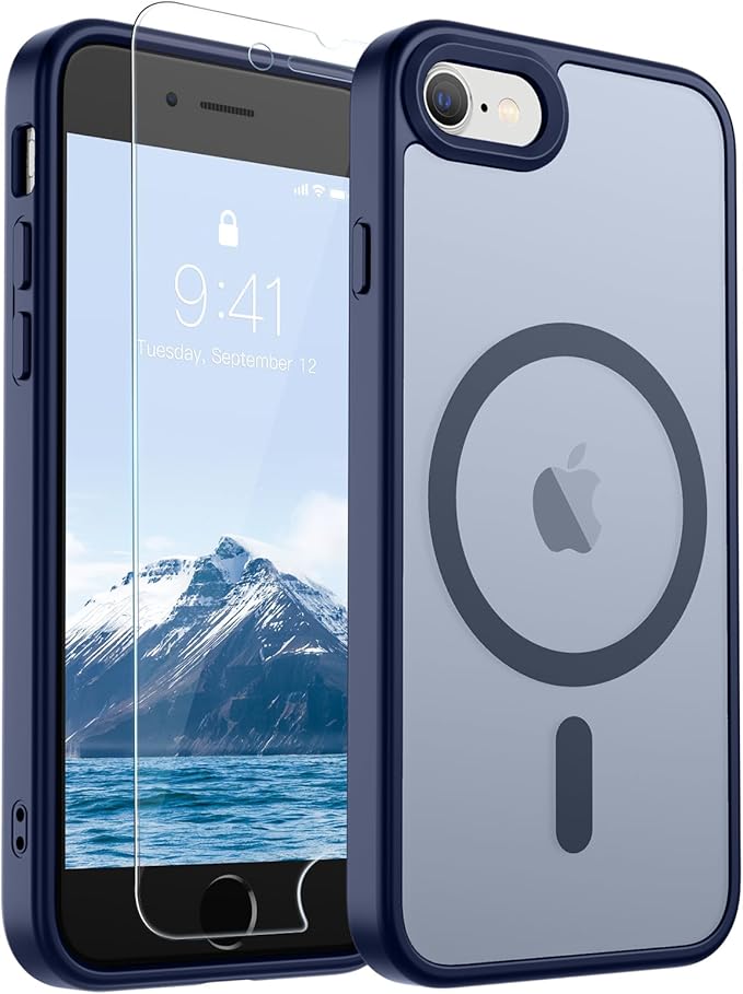 SUPFINE Magnetic for iPhone SE Case 2022 (3rd)/2020 (2nd), iPhone 8 Case (Compatible with MagSafe) (Military Grade Drop Protection) Slim Translucent Matte Phone Case,Navy Blue