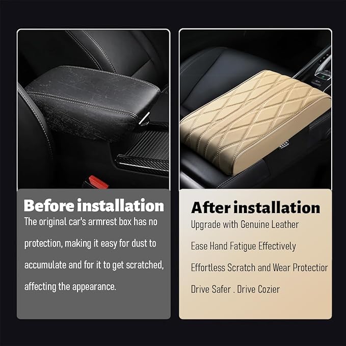 Car Center Console Cover, Memory Foam Leather Vehicle Armrest Seat Box Pad Protector, Comforable Waterproof Automotive Center Middle Cushion Mat Accessories, Universal Fit (Coffee)